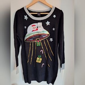 Hooked up by I.O.T. Christmas Sweater Santa in Spaceship Junior Size Large